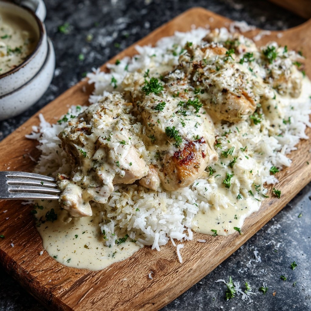 Creamy Garlic Chicken With Rice