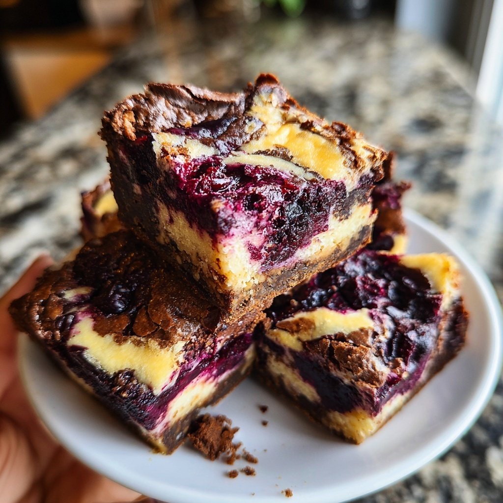 Cottage Cheese Brownies with Blueberry Swirl