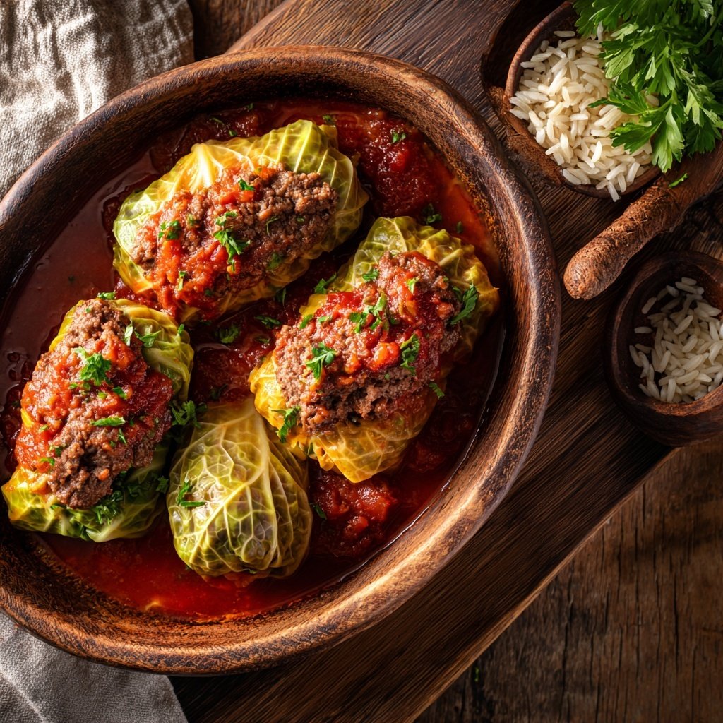 Hamburger Meat And Rice Stuffed Cabbage