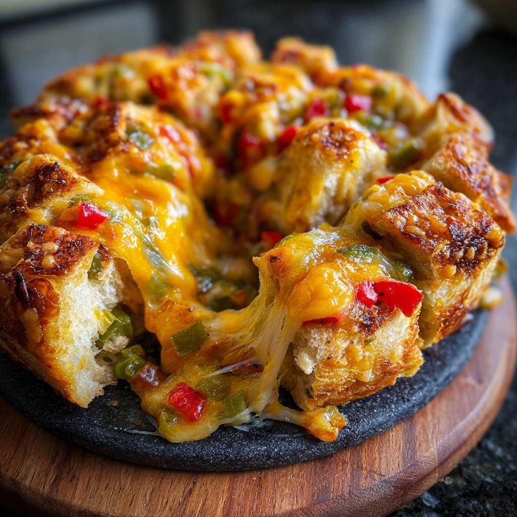 Super Bowl Cheesy Veggie Pull Apart Bread