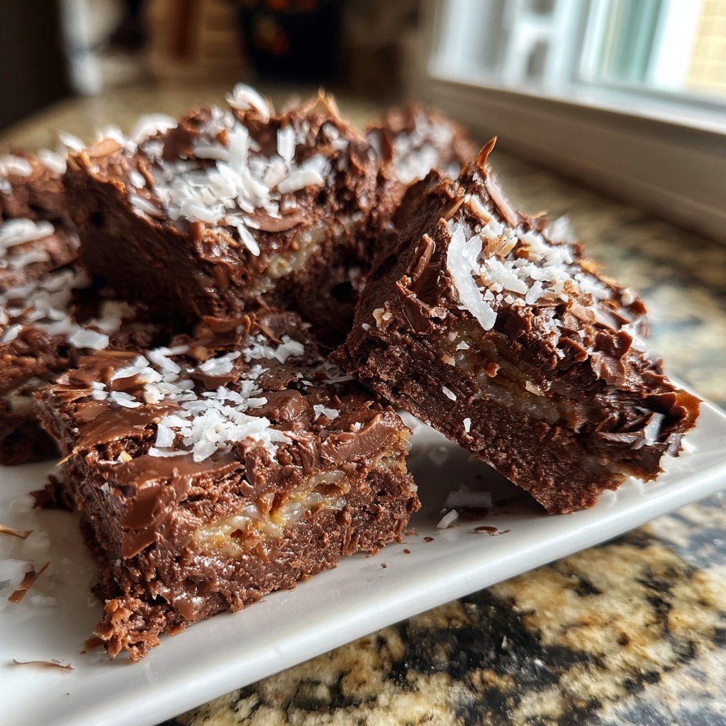 Chocolate Coconut Fudge Squares