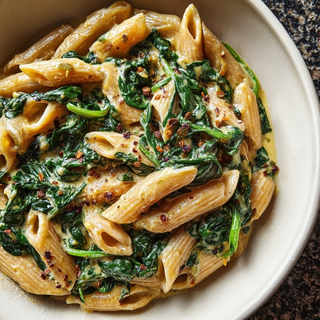 Creamy Spinach Lentil Pasta