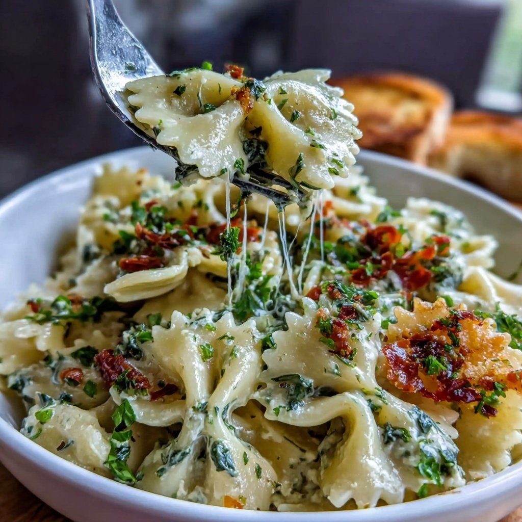 Bow Tie Pasta With Spinach Alfredo