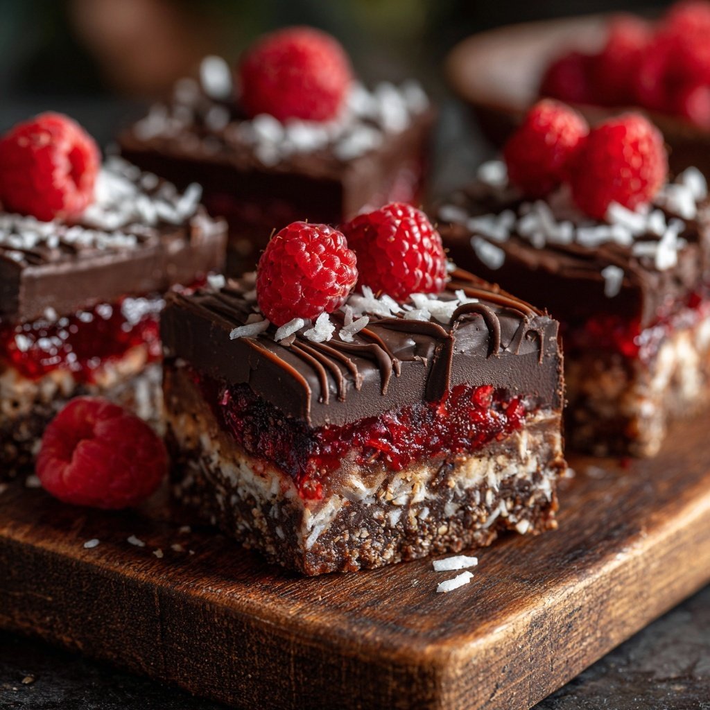 Chocolate Raspberry Coconut Squares