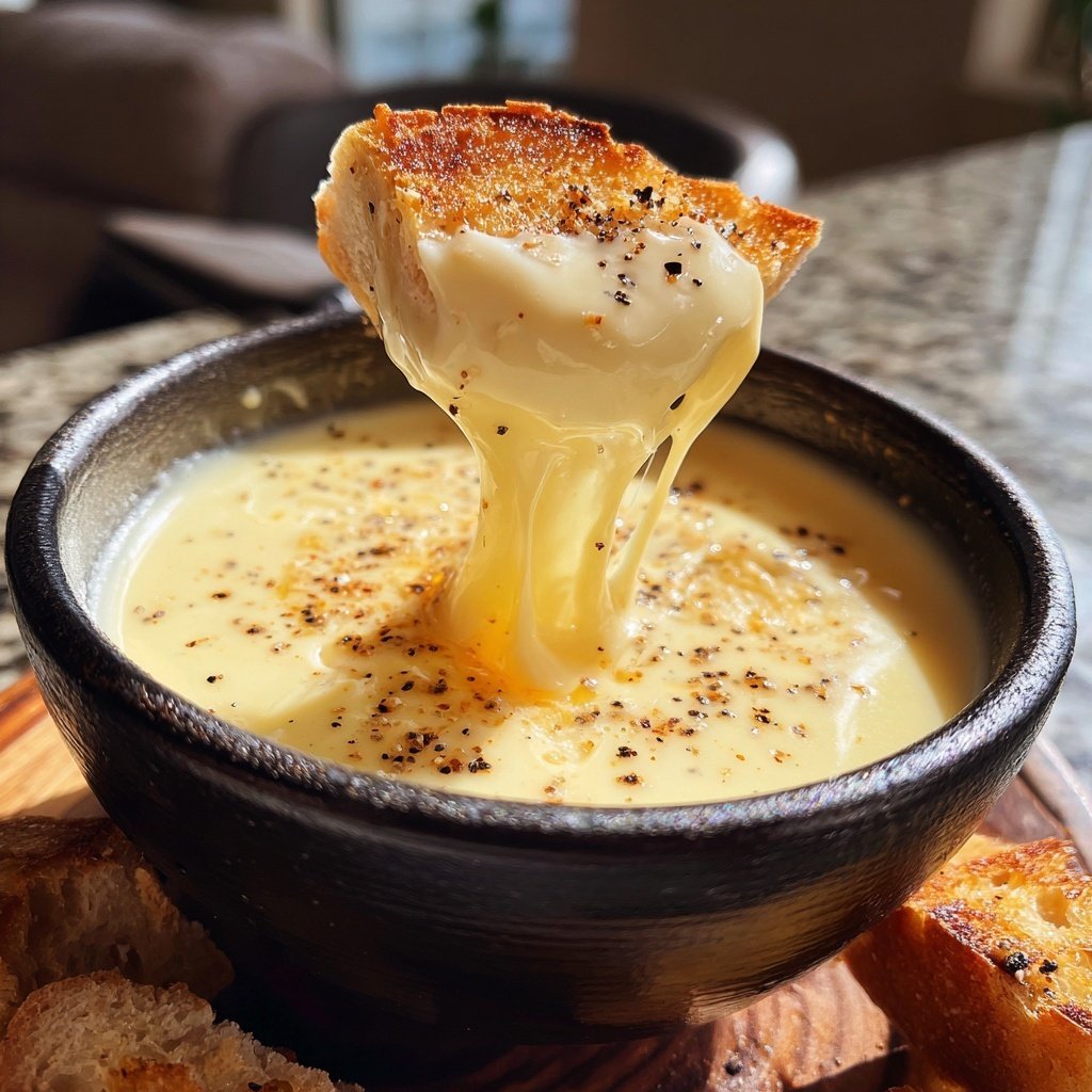 Fondue with White Cheddar and Cracked Pepper